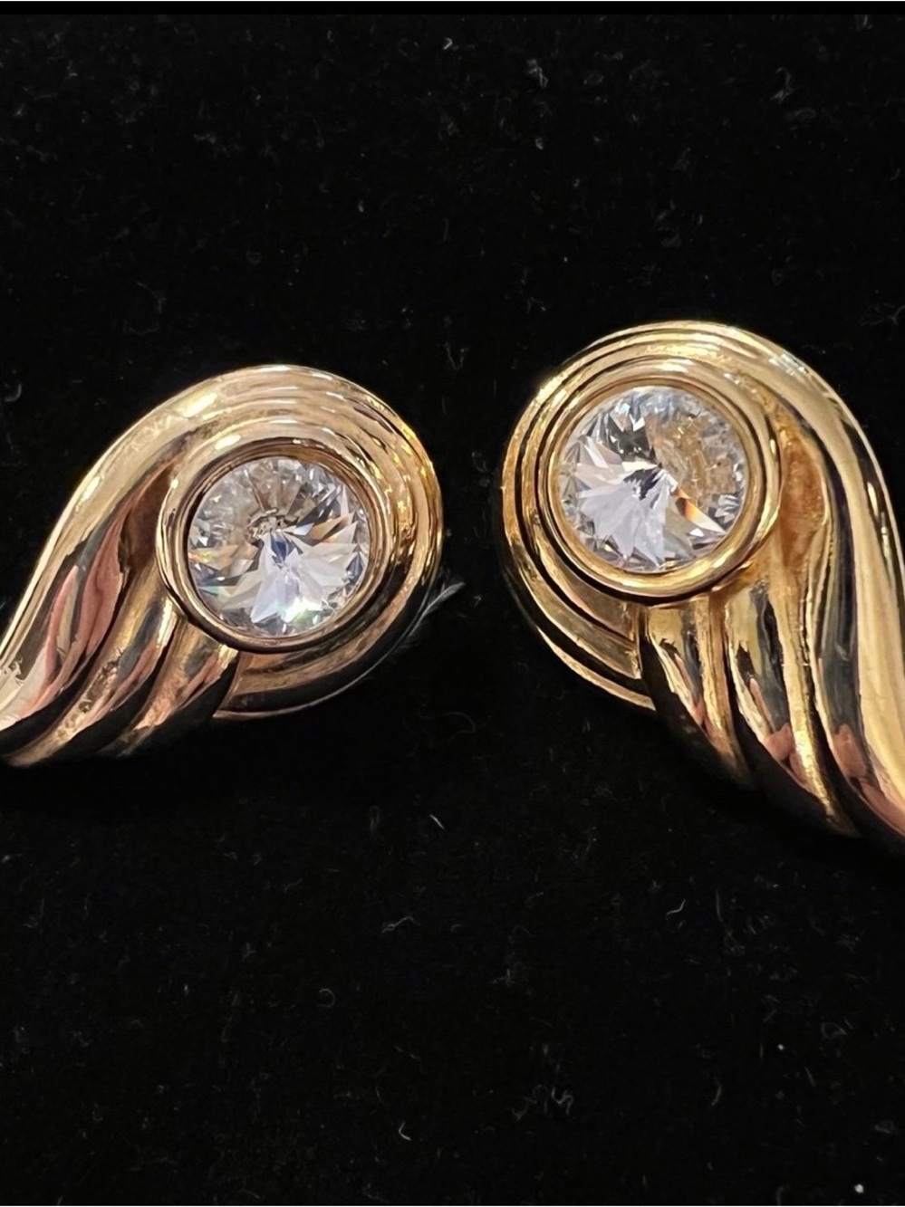 Vintage 80’s Gold-Tone Crystal Wing Stud Earrings